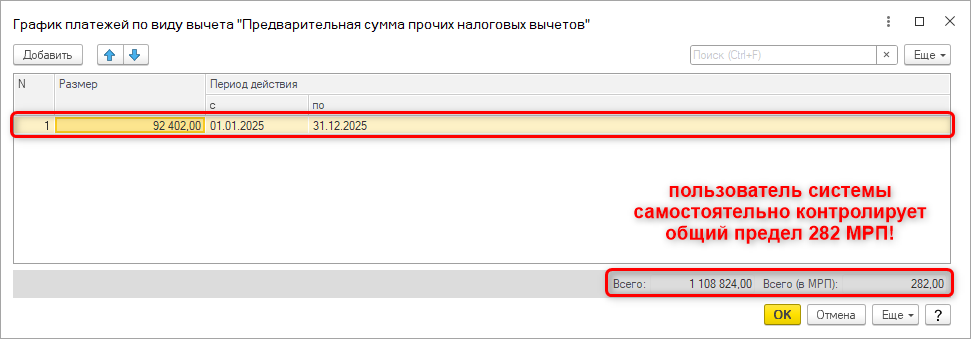 Предварительная сумма прочих вычетов